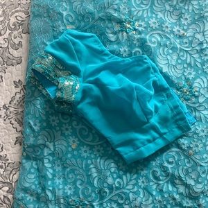 Turquoise Sari with Custom Top